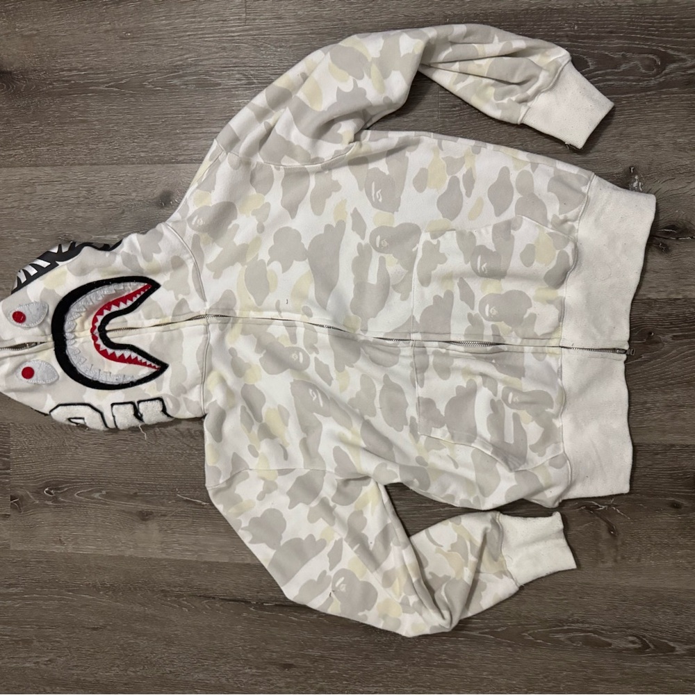 Bape White and Gray Camo Zip Up Sweater